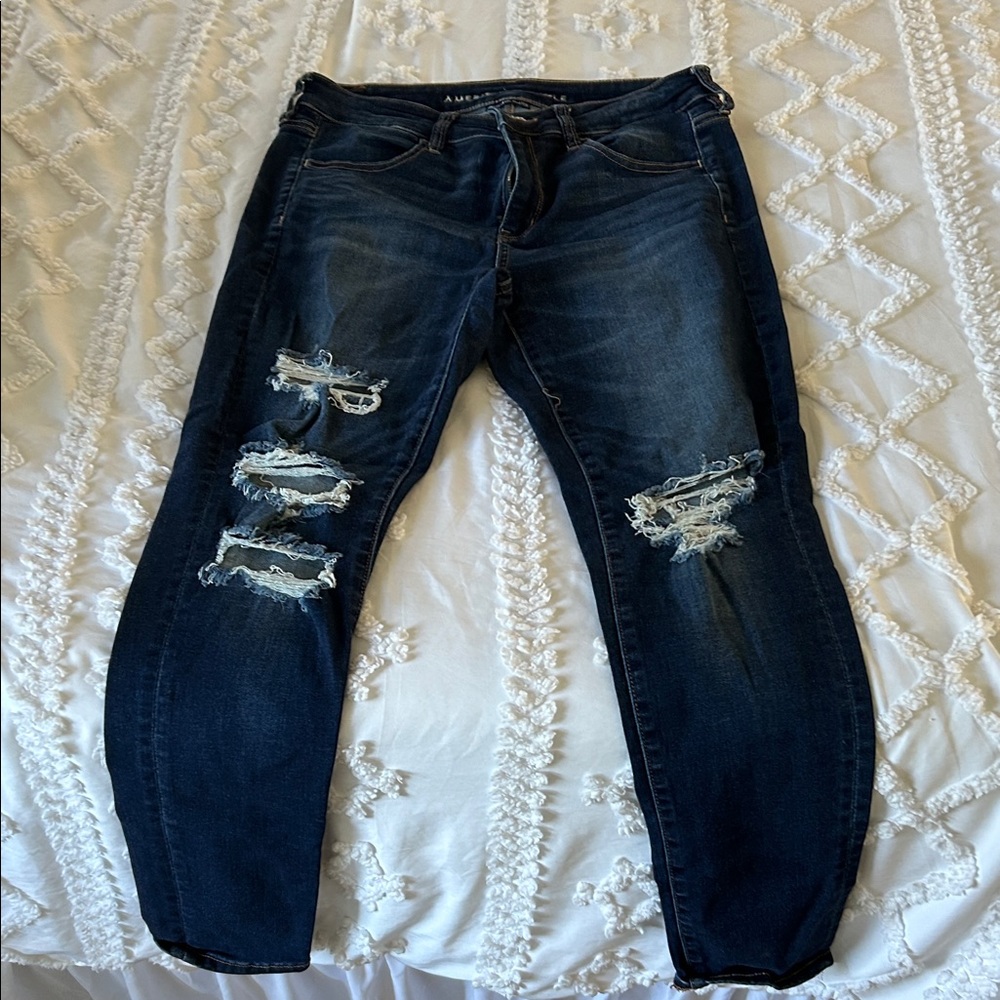 American Eagle Outfitters Dark Blue Distressed Skinny Jeans